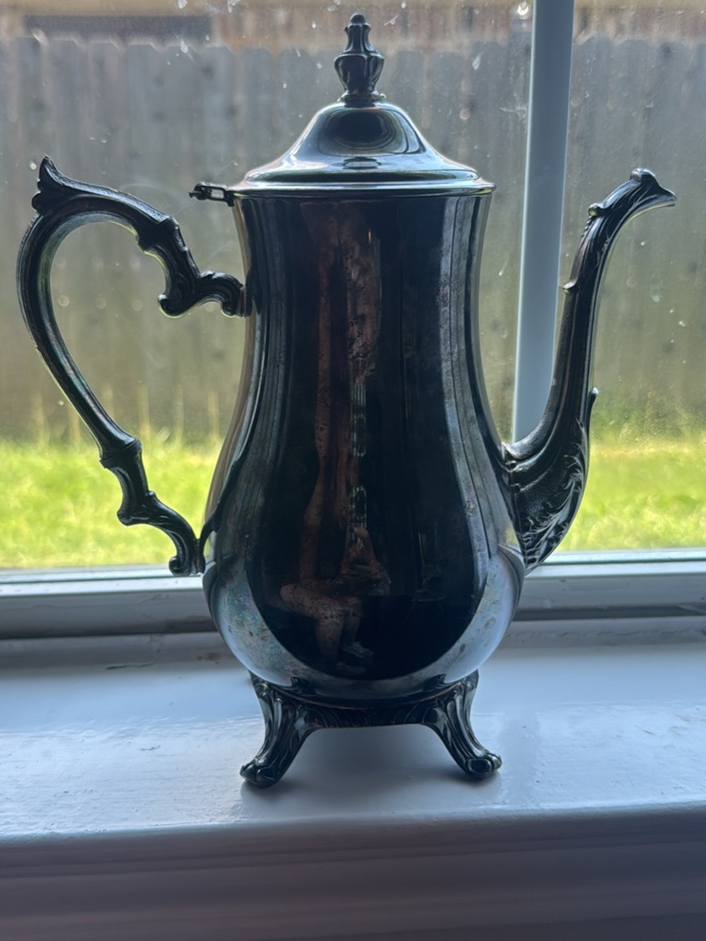 Vintage Style Silver-Tone Coffee Pot - Elegant Black Finish